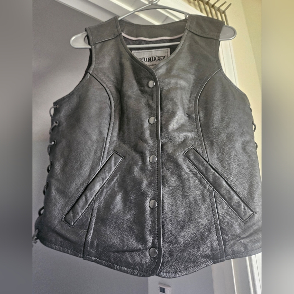 Unik Leather Motorcycle Biker Vest With Lace Up Sides Made In Pakistan Small - Picture 3 of 14